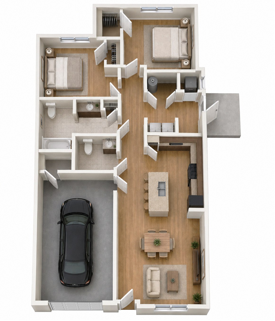 2 bedroom floor plan, 954 square feet